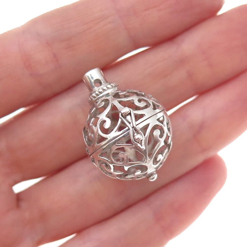 925 Sterling Silver Vintage Floral Scroll Cage Open Charm Pendant